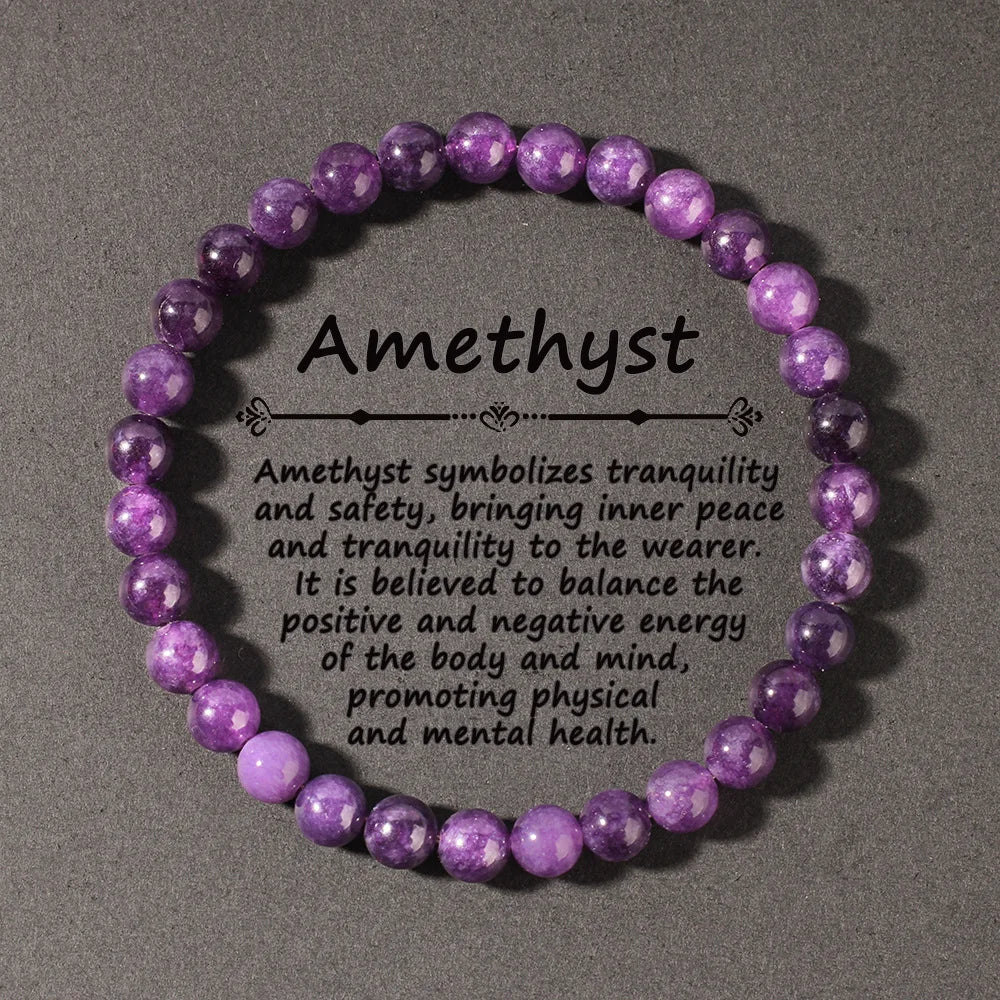 Natural Stone Real Amethyst Beads Bracelets 6/8/10mm Smooth Round Beaded Bracelet Men Women Stretch Jewelry Gifts