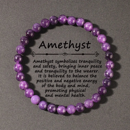 Natural Stone Real Amethyst Beads Bracelets 6/8/10mm Smooth Round Beaded Bracelet Men Women Stretch Jewelry Gifts