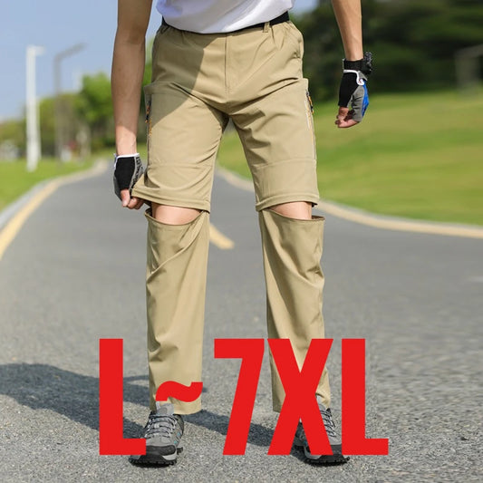 Men's 2 in 1 Convertible Hiking Pant Quick Dry Elastic Outdoor Running Cargo Trouser Summer Waterproof Fishing Camping Plus Size