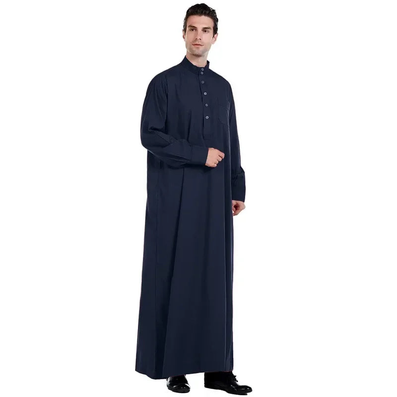 Men Dishdasha Muslim Long Sleeve Dress Daffah Thobe Jubba Saudi Arab Thoub Kaftan Islamic Clothing Robes Abaya Dubai Middle East