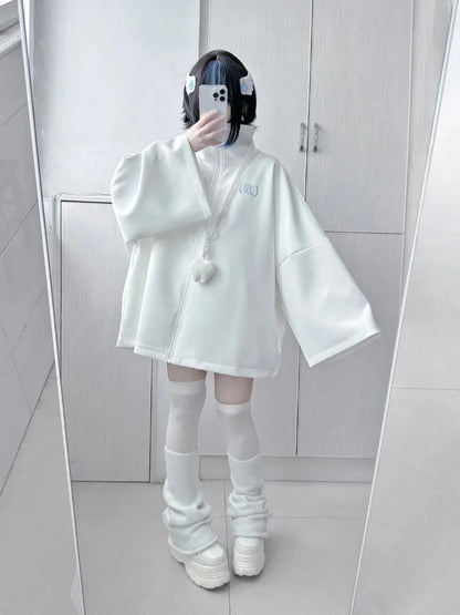2025 Ropa Mujer Streetwear Coat for Women's Japanese Y2k Clothing Fashion White Zipper Outwear Tops Casual Stand Neck Jackets