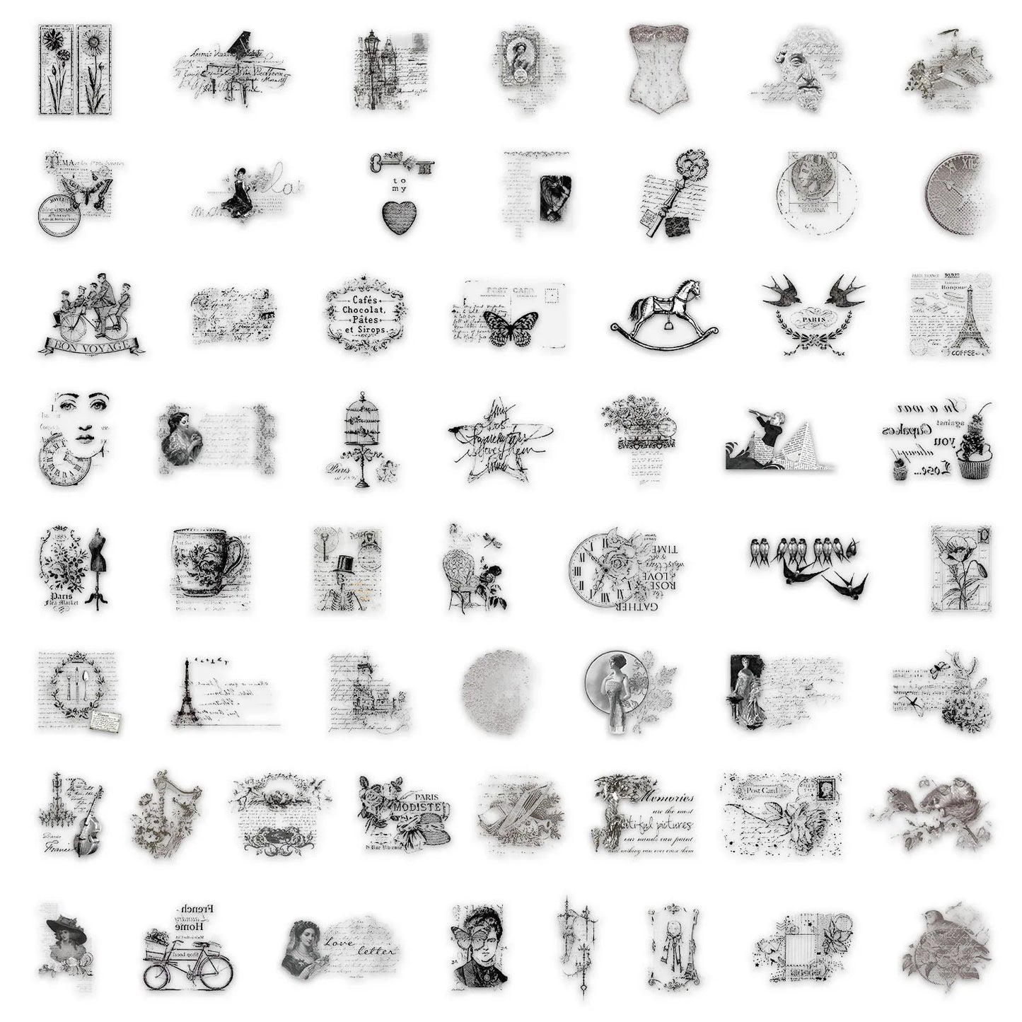58PCS Vintage Stamps Clipart Stickers DIY Phone Case Laptop Water Cup Computer Toy Stickers