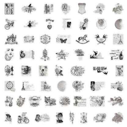 58PCS Vintage Stamps Clipart Stickers DIY Phone Case Laptop Water Cup Computer Toy Stickers
