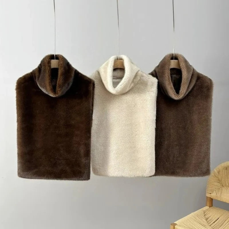 Autumn Winter Turtleneck Eco Mink Fur Tank Tops Sleeveless Jacket Coat New Fashion Faux Fur Sable Vest Crop Top