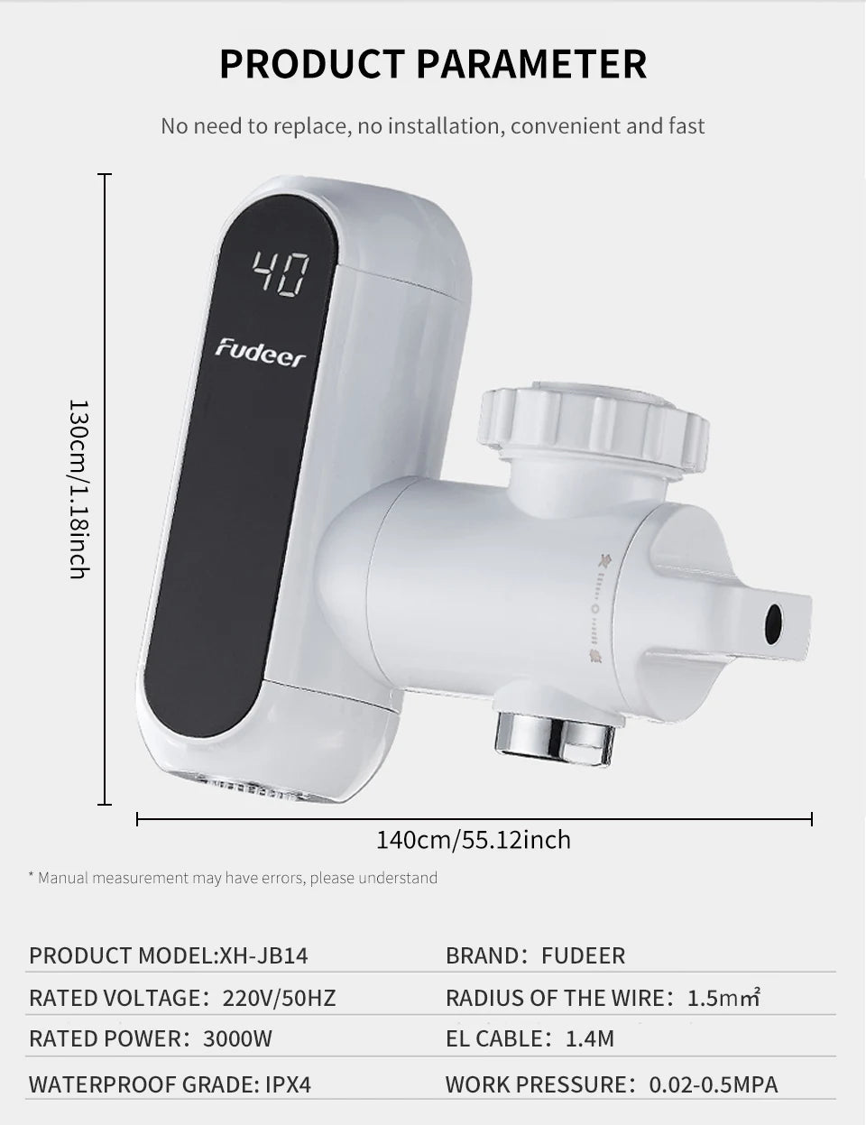 Fudeer Electric Water Heater Kitchen Faucet Conector Instant Hot Water Tap Adapter 220V  Water Heater Bathroom Accessories