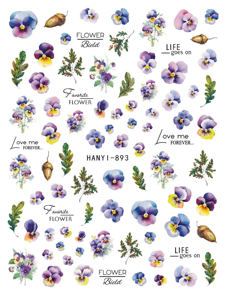 3d Nail Art Decals Spring Booming Violets Lavenders Purple Blue Pink Flowers Butterflys Stickers Decoration For Nail Tips Beauty