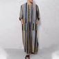 New Men Islam Qamis Muslim Striped Robes Long Sleeve Button-down Arabian Kaftan Suit Middle East Dubai Abaya Summer Man Clothing