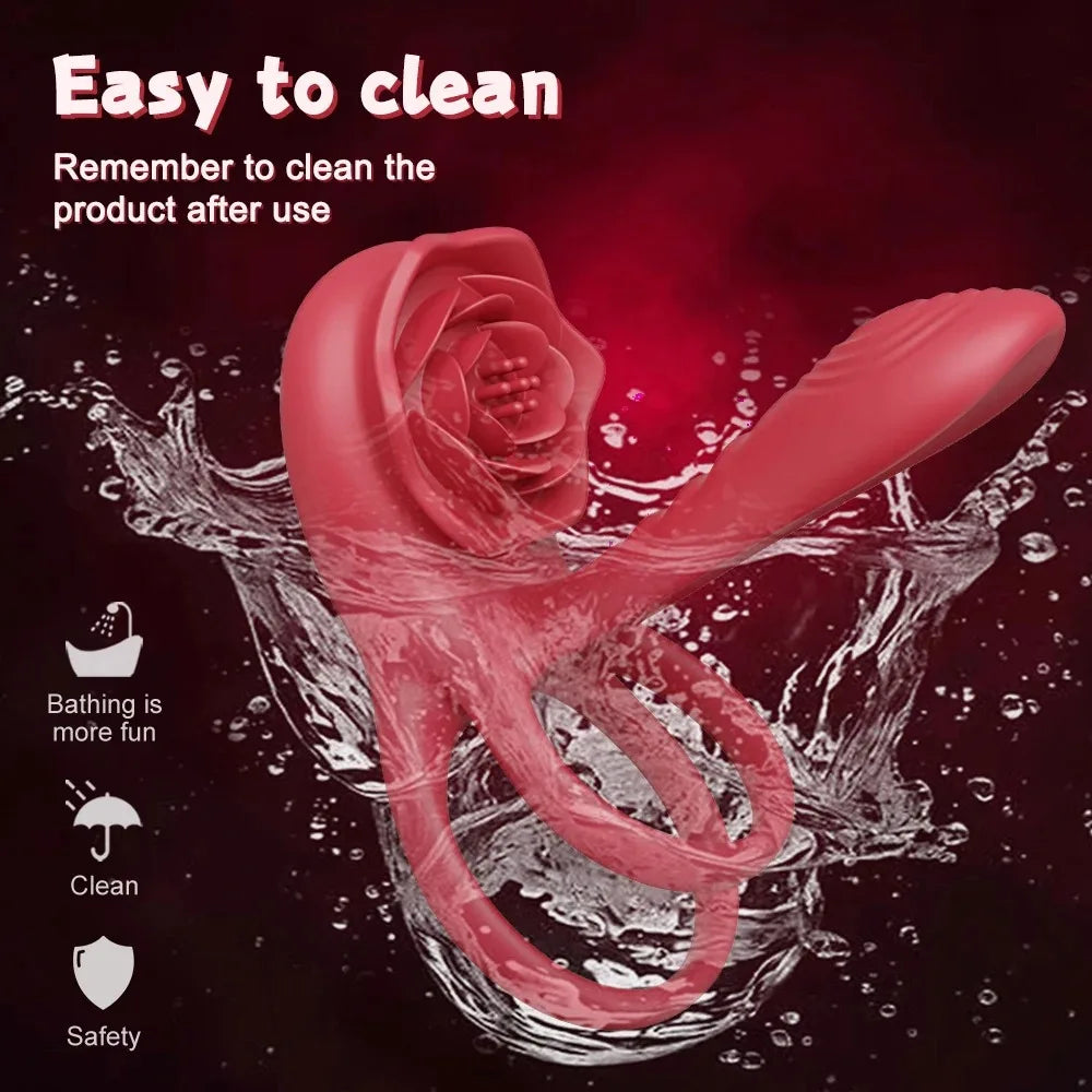 Male Penisring Delay Ejaculation Rose Lock Ring Vibrator G Spot Nipple Clitoral Stimulator for Women Sex Toys for Couple 18+
