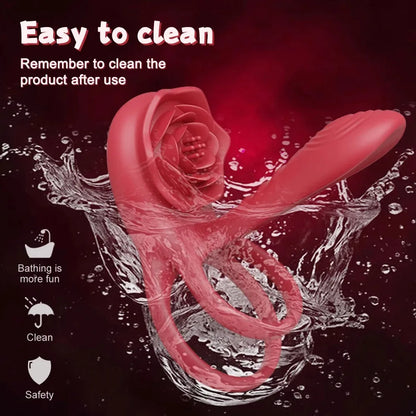 Male Penisring Delay Ejaculation Rose Lock Ring Vibrator G Spot Nipple Clitoral Stimulator for Women Sex Toys for Couple 18+