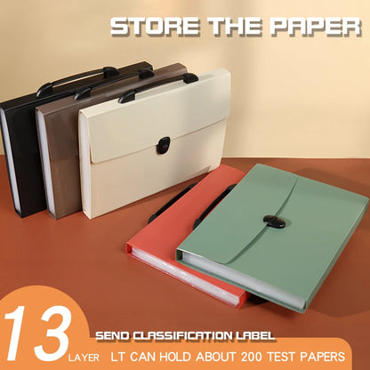 A4 File Folder 13 Layers Fashion Storage Bag Desktop Organizer for School Office Supplies Test Paper Stationery