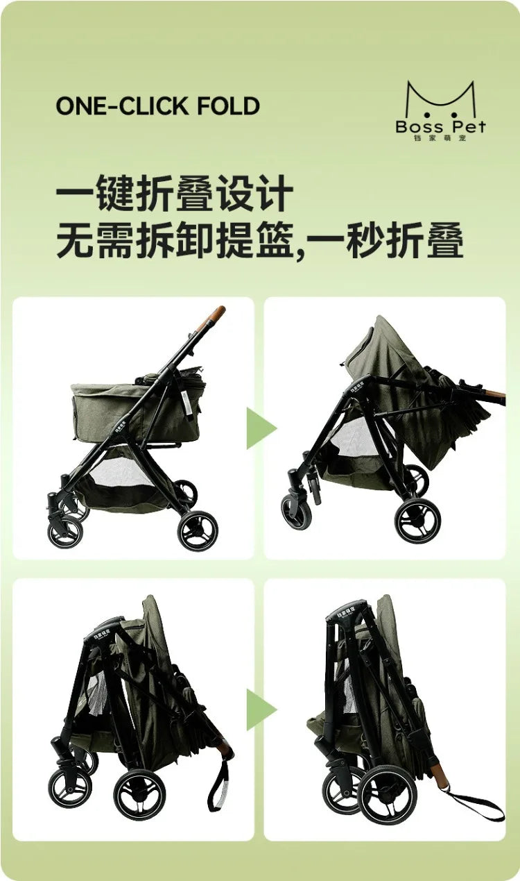 Large Space Detachable Pet Stroller One-Button Fold Portable Travel Cart for Dogs Cats