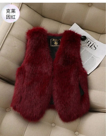 Autumn winter Imitation Fox fur vest Jacket For women Fashion Thick V-neck sleeveless Coat Female Short Faux Fur Waistcoat Tops