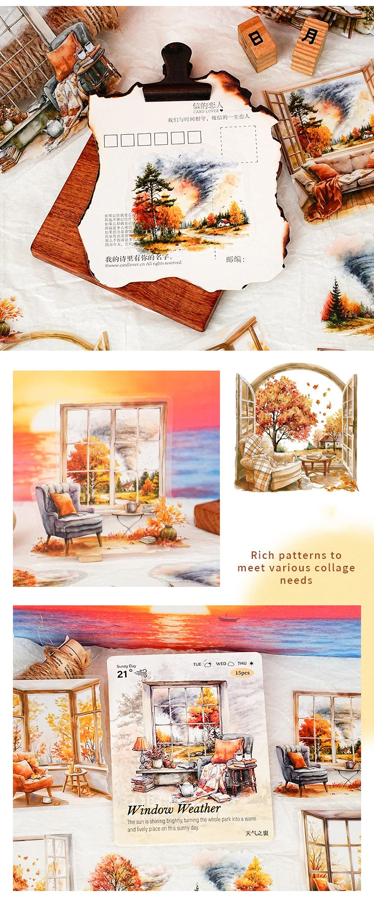 JIANWU Weather Window Series Vintage Plant Flower Landscape Material Collage PET Sticker Creative DIY Journal Stationery