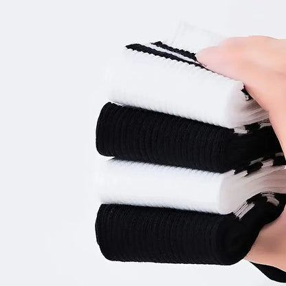 10/20 Pairs Men Women Striped Round Neck Socks Spring Autumn Breathable Odor Proof Sweat Absorbing All-Season Casual Socks