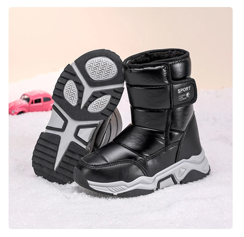 New Kids Snow Boots Winter High-top Warm Cotton Shoes for Children Boys Girls Warm Plush Lining Ankle Boots Anti-skid Waterproof