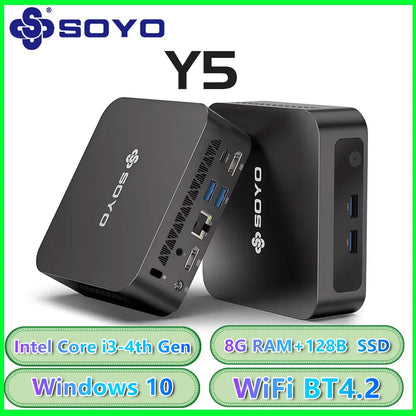 SOYO Mini PC Y5 Intel i3 4th CPU 8GB RAM 128GB ROM Windows 10 WiFi BT4.2 Desktop Computer