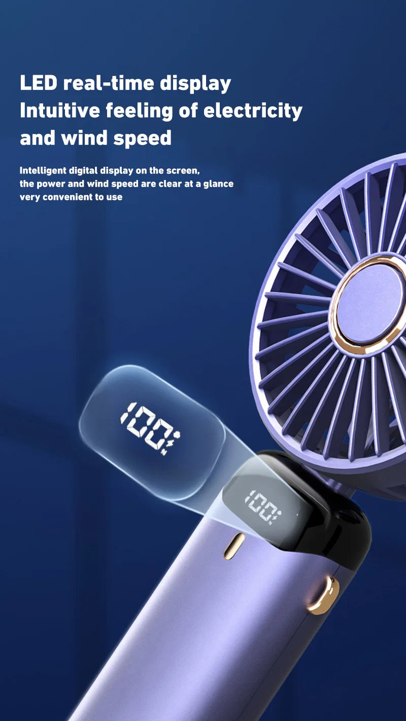 Lenovo Portable Handheld Fan Foldable Neck Hanging Fans 5 Speed USB Rechargeable Fan with Phone Stand & Display Screen 1800mAh