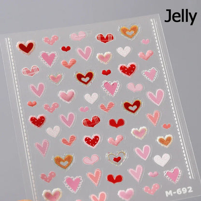 5D Cute Rabbit Love Heart Peach Blossom Flower Yellow Nail Art Stickers Bowknot DIY Self Adhesive Rhinestone Manicure Decals