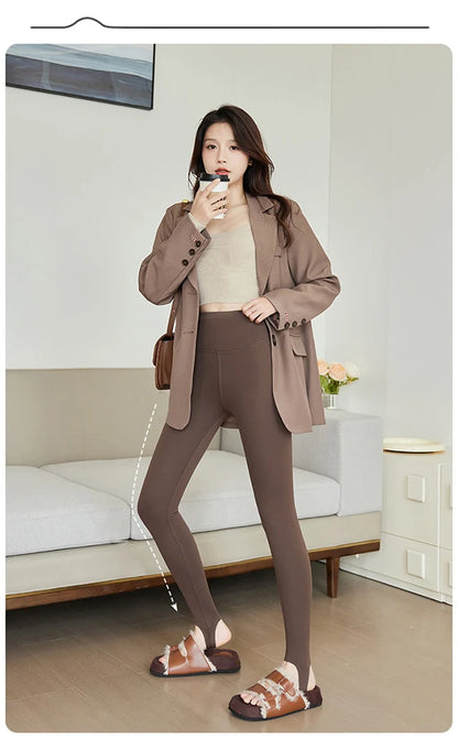 BIVIGAOS Spring Autumn Brushed Foot Tights Sharkskin Leggings Women's High Waist Elastic Tight-Fit Sexy Sports Yoga Leggings