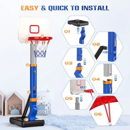 Basketball Hoop For Kids, Toddler With Stand 4 Basketballs Indoor Outdoor Backyard Sport Game Birthday Gifts Toys For Toddler