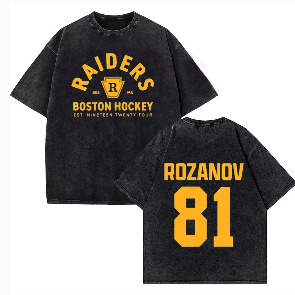High Quality Cotton Vintage Washed Heated Rivalry Ilya Rozanov 81 Boston Raiders T Shirt Men Scott Hunter Shane Hollander Acid