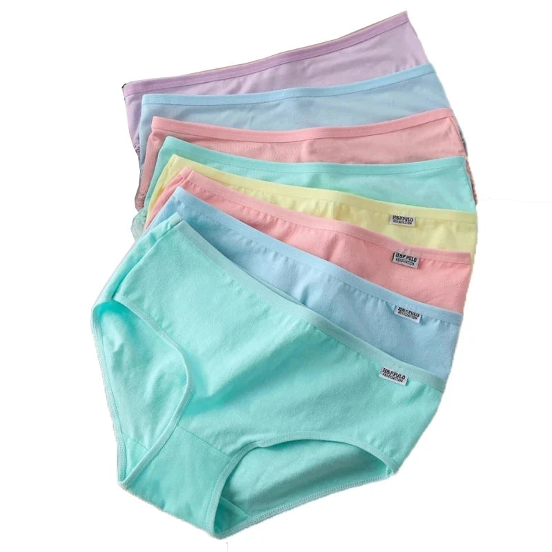 7Pcs/Set Candy Color Underwear Womens Comfortable High-quality Cotton Panties Mid-waist Breathable Underpanties Plus Size Briefs