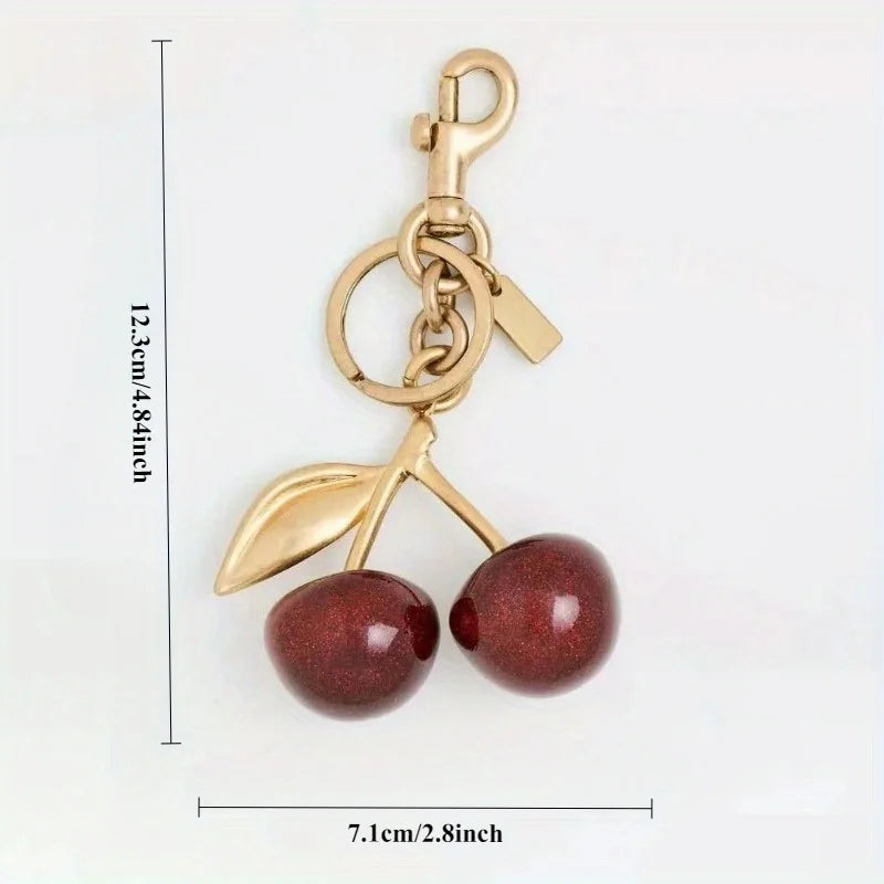 Cherry Bag Charm Women Key Rings keychain Retro-Cool Cherry Motif In Glittery Resin Clip it To Favorite Bag Set of Keys For