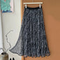 High Waisted Printed Vintage Long Skirts Women Korean Loose Pleated A Line Mesh Skirt Woman Big Hem Mid Length Tulle Skirts