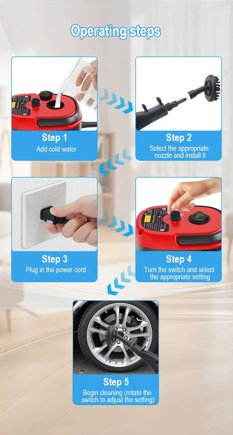 Multifunctional Handheld High Pressure Steam Cleaner Portable Household Steam Machine for Kitchen Hood Home Car Cleaning