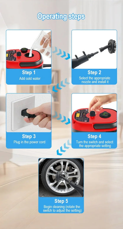 Multifunctional Handheld High Pressure Steam Cleaner Portable Household Steam Machine for Kitchen Hood Home Car Cleaning