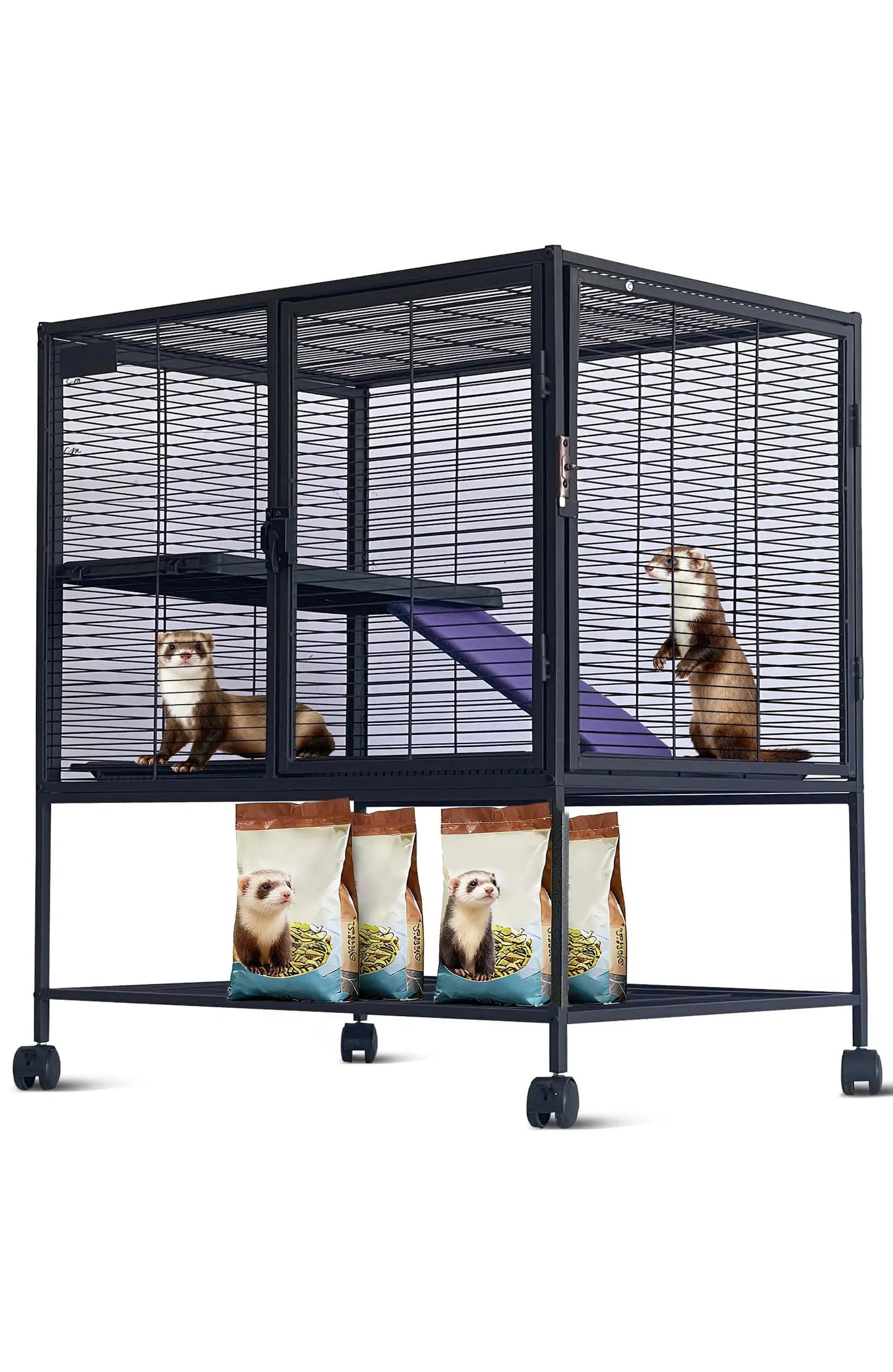 Metal Small Animal Cage, 36'' H Multi-Level Ferret Cage for Small Animals - Large Hamster Cage with Ramp, Storage Stand, Removable Tray for Chinchilla, Rabbit, Guinea Pigs, Hedgehog, Gerbil