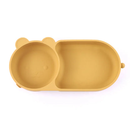 Baby Silicone Suction Cup Bowl Cute Bear Design Macaron Color 100% Food Grade Silicone BPA Free Double plate design for meals