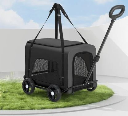 Outdoor Pet Travel Trolley Cart Universal Wheel Stroller Wheeled Box Removable Folding Dog Cat Carrier Bag Large Capacity Safe