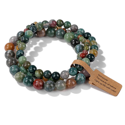 3pcs/set Natural Stone Beads Bracelet For Women Men 4 6 8 MM Indian Moss Agates Rhodonite Quartzs Jewelry Bracelet Gift Fashion