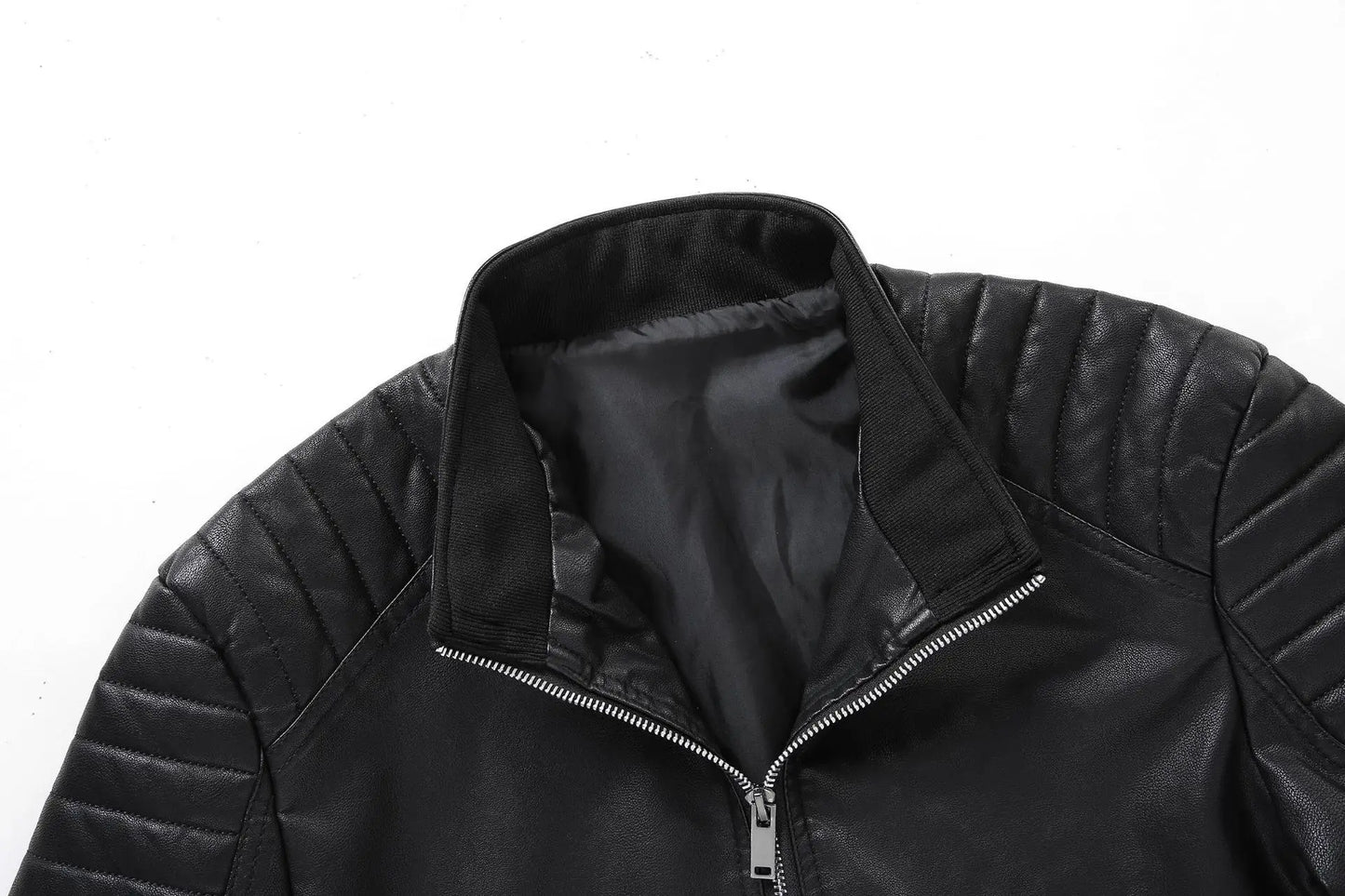 Spring Autumn Men's Biker Style Thin Top Layer Leather Jacket Motorcycle Outerwear Lightweight Korean Version Zipper Closure
