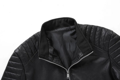 Spring Autumn Men's Biker Style Thin Top Layer Leather Jacket Motorcycle Outerwear Lightweight Korean Version Zipper Closure