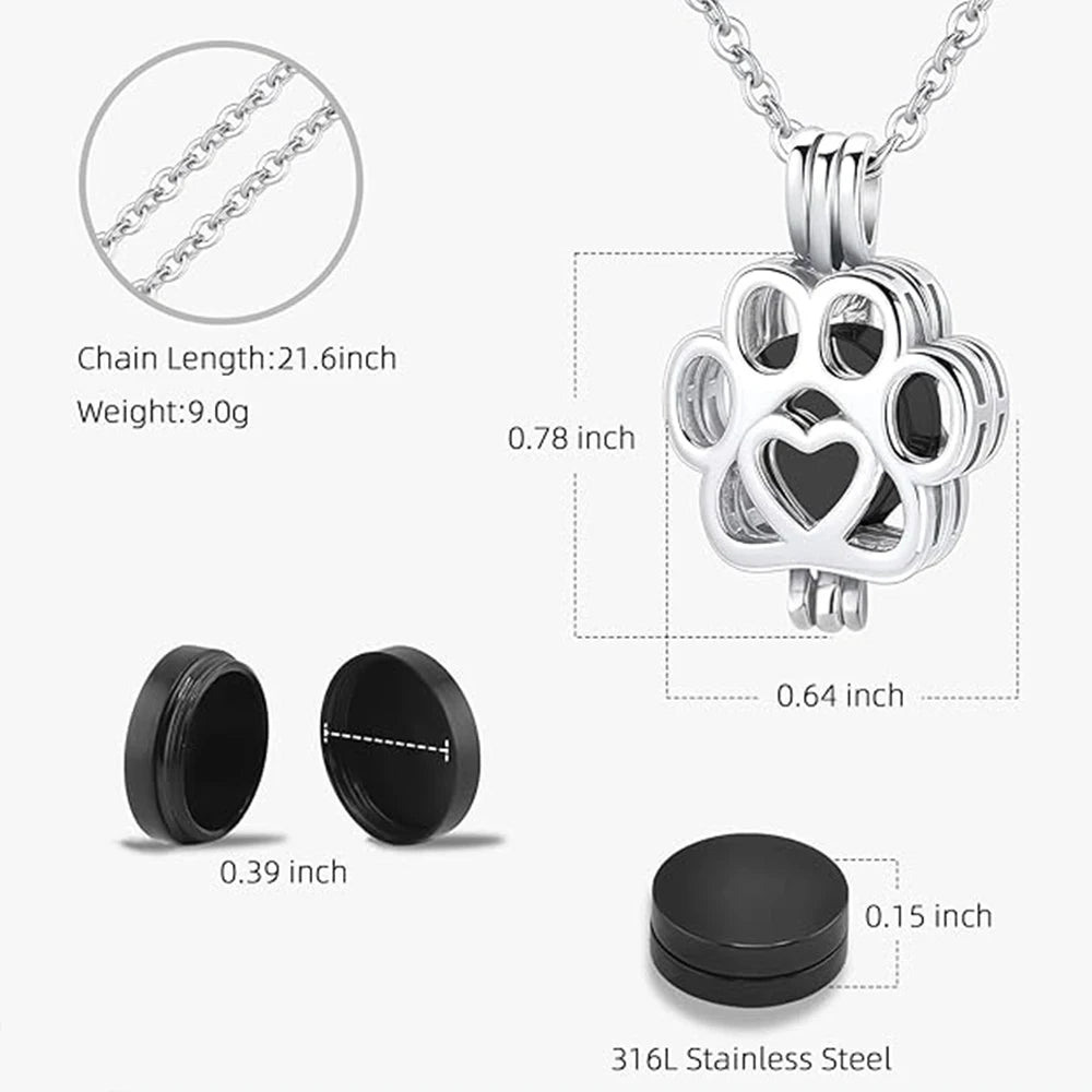 Pet Cremation Jewelry for Dog/Cat Ashes Stainless Steel Paw Print Pendant Necklace Pet Memorial Necklace with Mini Urn Cat/Dog