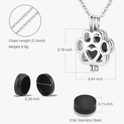 Pet Cremation Jewelry for Dog/Cat Ashes Stainless Steel Paw Print Pendant Necklace Pet Memorial Necklace with Mini Urn Cat/Dog