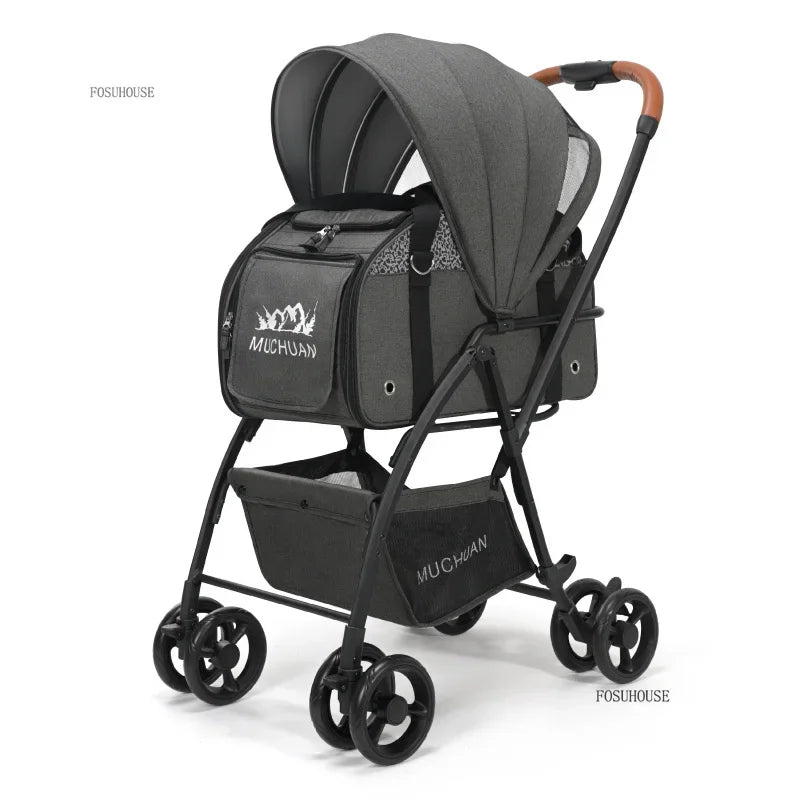 Lightweight and Foldable  Stroller Pet Bag Dog Stroller Dog Scooter Dog Trolley with Storage Basket Stroller for Animals