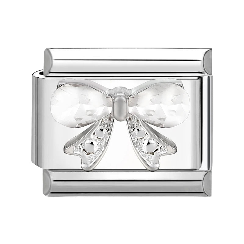 New Shiny Zircon Heart Butterfly Flower Star Bow Italian Charm Links Fit 9MM Stainless Steel Bracelet Girls' DIY Making Gift