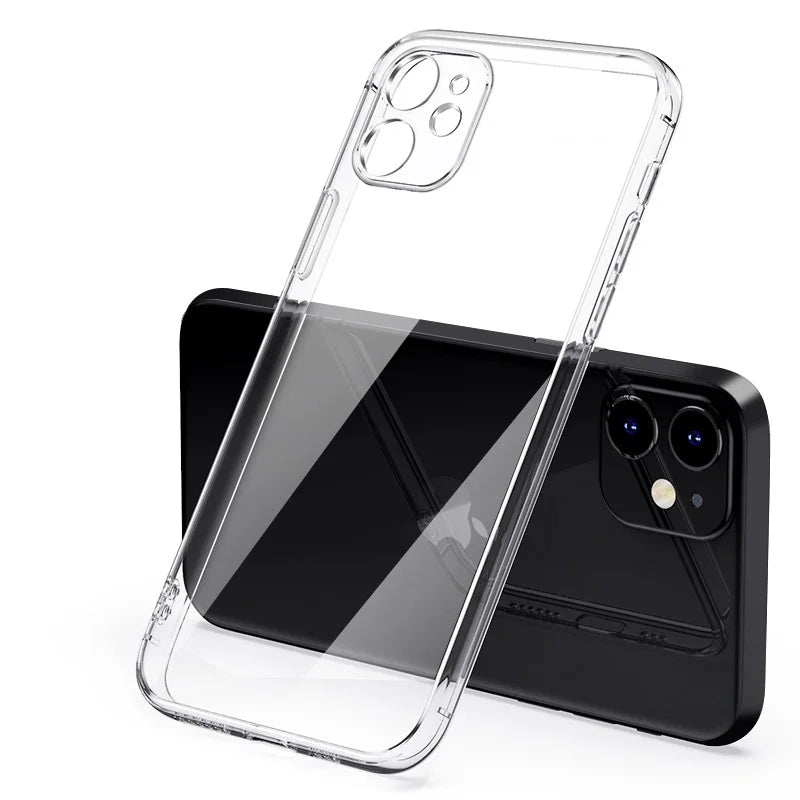 Luxury Plating Square Frame Silicone Transparent Case on For iPhone 11 12 13 14 15 Pro Max X XR XS Max 7 Plus Clear Back Cover