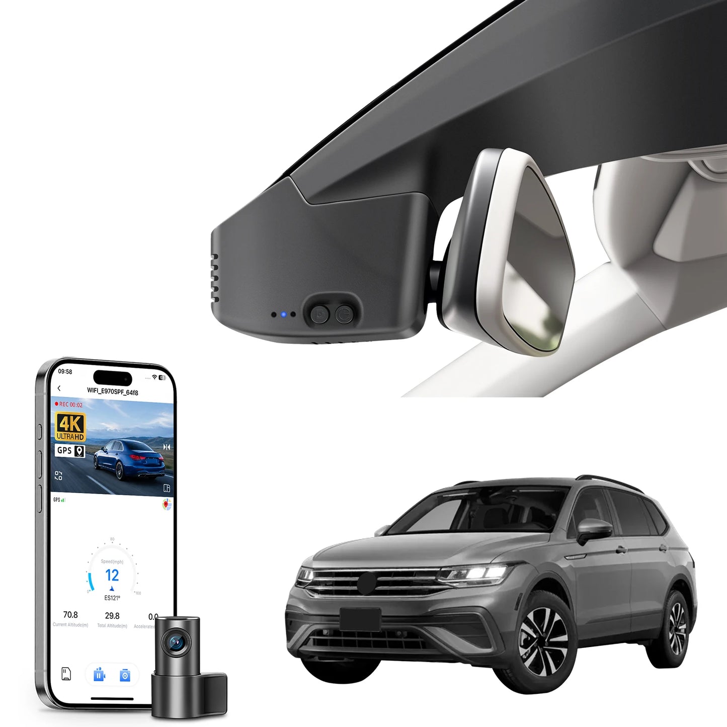 Mangoal 4K Dash Cam GPS WiFi & APP For Volkswagen Tiguan Gen2 AD BW Dash Car Camera 2018-2024 Plug and Play