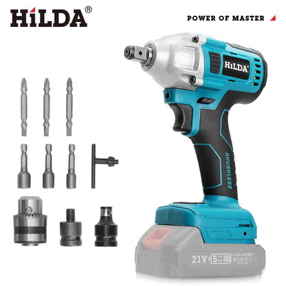 HILDA 1/2" Brushless Impact Wrench 1200N.m High Torque Electric Wrench Power Tool for Scaffolding Tire Repair For Makita Battery
