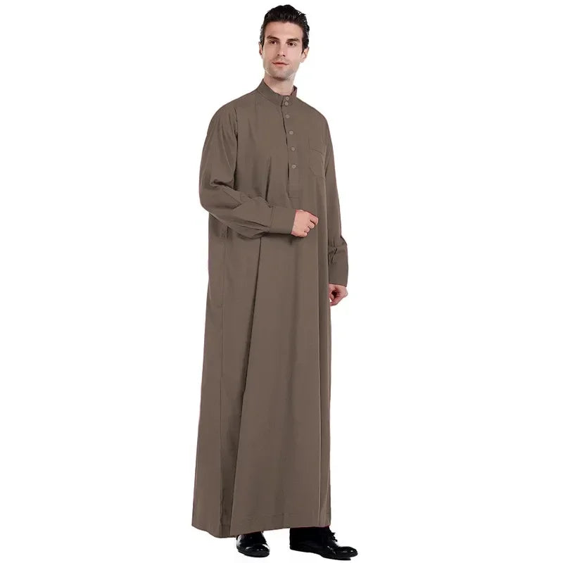 Men Dishdasha Muslim Long Sleeve Dress Daffah Thobe Jubba Saudi Arab Thoub Kaftan Islamic Clothing Robes Abaya Dubai Middle East