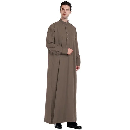 Men Dishdasha Muslim Long Sleeve Dress Daffah Thobe Jubba Saudi Arab Thoub Kaftan Islamic Clothing Robes Abaya Dubai Middle East