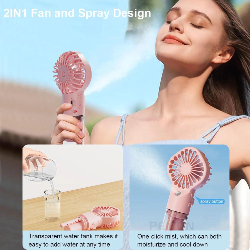 Portable Humidifier Fan Mini Water Mist Fan USB Rechargeable Handheld Fan Mist Spray Hand Fan Small Pocket Fan with Humidifier