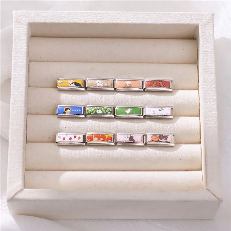 2025 New Women's Gift Cute Rabbit Cat Dogs Italian Charms Links Beads Fit 9mm Stainless Steel Modular Modular Bracelet Jewelry