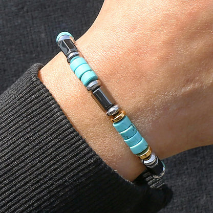 Retro Imitation Natural Blue Stone Bead Bracelet Fashion Men Summer Jewelry Trend Bohemian Accessories