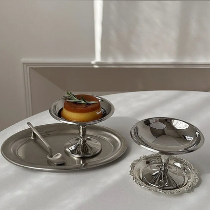 304 Stainless Steel Dessert Cup Ice Cream Cups Salad Goblet Retro High Base Bowl for Fruit Yogurt Snack Dish Bar Dinnerware