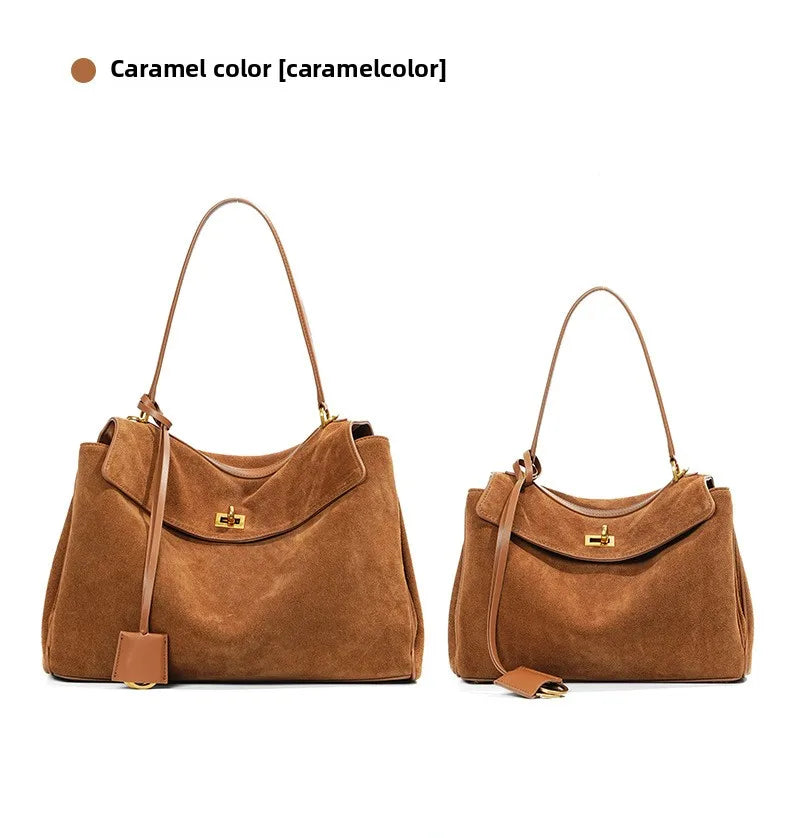 Large Capacity Autumn Winter Suede Leather Tote Bag Frosted Cowhide High-Grade Shoulder Bag for Women